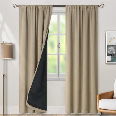 Imagem de BGment Cortinas blackout 100% para quarto, 2 painéis, 2 painéis, com isolamento térmico, bolso para varão, à prova de som, cortinas de janela para quarto, sala de estar, areia, cada uma com 52