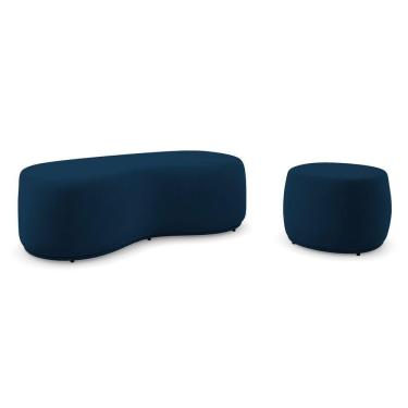 Imagem de Conjunto 02 Puffs Decorativos Living Aisha Orgânico Veludo Azul Marinho - Abmaza