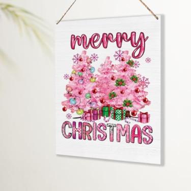 Imagem de Placa de decoração de árvore de Natal rosa, presentes de Natal para mulheres e homens, fofo, Feliz Natal, decoração de parede, para casa, escritório, cozinha, banheiro, quarto