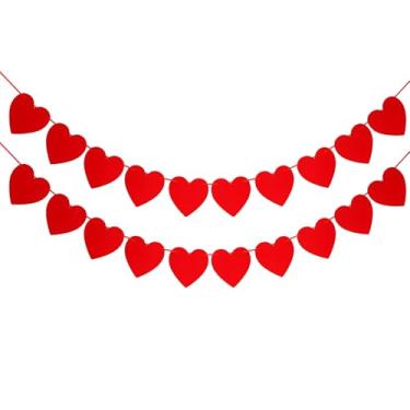Imagem de Guirlanda de coração de feltro vermelho pré-amarrado pacote com 20 - sem faixa DIY para decorações de festa romântica, decorações românticas de casamento I Love You