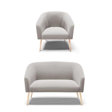 Imagem de Kit 01 Namoradeira 02Lug E 01 Poltrona Stella Cinza Natural