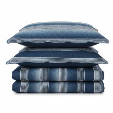 Imagem de Kit Cobre Leito Colcha Magnus King 3 Peças Dupla Face Estampado Geométrico - Marinho - 100% Poliéster