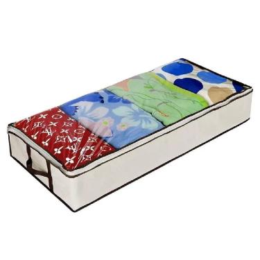 Imagem de Caixa Organizadora Guarda Manta Lençol Edredom Organiza Guarda Roupa Quarto Multiuso Com Ziper E Alça