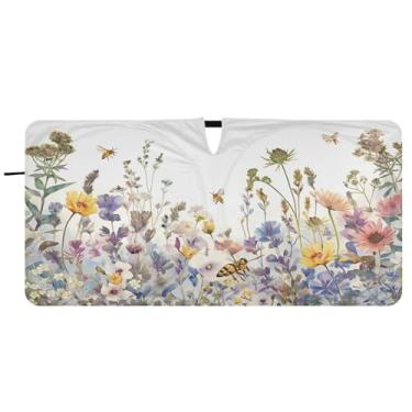 Imagem de Blueangle Guarda-sol para para-brisas de ervas e flores silvestres - 157,5 cm x 81,3 cm dobrável para janela dianteira do carro bloqueia raios UV viseira de sol (627)