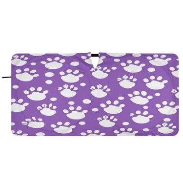 Imagem de Blueangle Guarda-sol para para-brisa com estampas de patas fofas - 149,9 cm x 76,2 cm dobrável para janela dianteira do carro bloqueia raios UV viseira de sol (437)