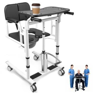 Imagem de Cadeira de Transferencia, Hidráulica, Móvel com Rodízios, Mesa de Refeição, Almofada, Capacidade 200 kg, Cadeira de Transferência Apoio Manual Acamados