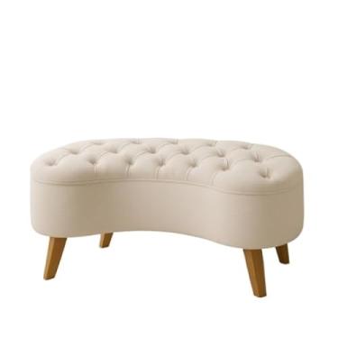 Imagem de Puff Feijão Estofado em Veludo com Pés de Madeira – Banqueta Curvada Decorativa para Sala e Recepção(Rose)