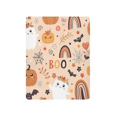 Imagem de JUZIHAI Lençol de berço de Halloween para meninos e meninas, Halloween Boo Pumpkin macio elástico respirável para berço padrão e cama infantil, 99 x 68 cm