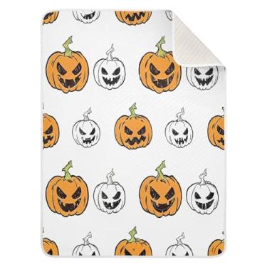 Imagem de Qilmy Cobertor de bebê de abóbora de Halloween 76 x 101 cm, cobertor infantil de algodão macio para meninos e meninas, cobertor leve e quente para bebês de berço, carrinho de bebê, soneca