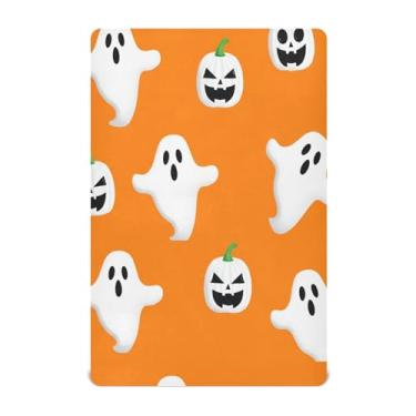Imagem de JUZIHAI Lençol de berço de Halloween para meninos e meninas, abóboras fantasmagóricas, macio, elástico, respirável, para berço padrão e cama infantil, 132 x 71 cm