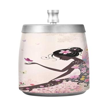 Imagem de Qilmy Cinzeiro de aço inoxidável Flower Fairy com tampa - Cinzeiro de cigarro à prova de vento sem cheiro sem fumaça para casa, escritório, carro, pátio, varanda (uso interno e externo)