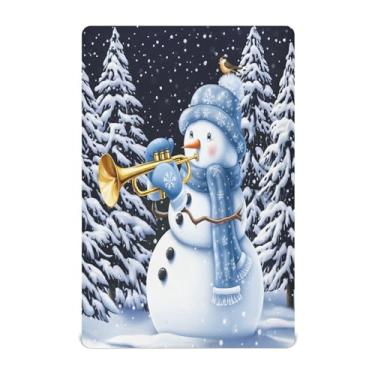 Imagem de Qilmy Lindo lençol de bebê de Natal com boneco de neve, macio e respirável, de microfibra elástica, lençol com elástico para meninos e meninas, 132 x 71 cm, capa de colchão infantil portátil