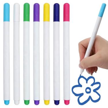 Imagem de Fampery Pacote com 7 marcadores de tecido para costura, marcadores multicoloridos, apagáveis, solúveis em água, canetas de tecido para costura, acolchoados, bordados, canetas, laváveis e solúveis em