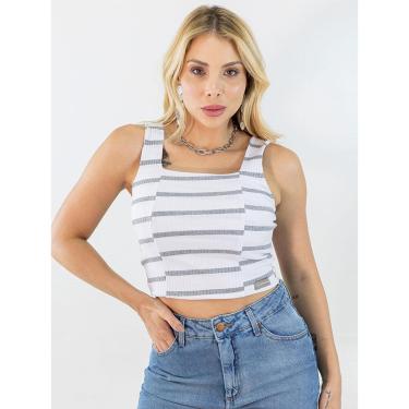 Imagem de Cropped Feminino Canelado Regata Listras Elastano Anticorpus-Feminino