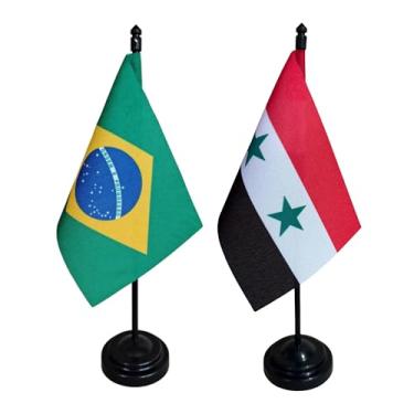 Imagem de Kit Bandeira de Mesa Brasil e Síria, 26cm Altura, 18x11cm, Multicolorido, Oxford, Base Plástica, para Escritório, Eventos e Decoração