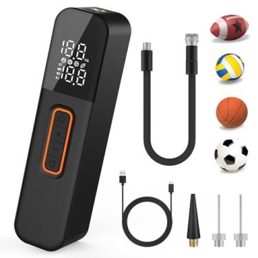 Imagem de BAMCOO Bomba de bola para bolas esportivas, bomba elétrica portátil com 2 agulhas e 1 bocal de ar, medidor de pressão de exibição digital, inflação rápida, bomba de ar esportiva para basquete, futebol