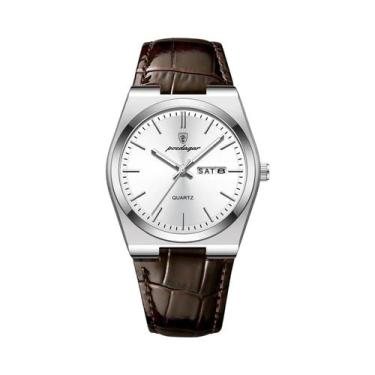 Imagem de Relógio Militar Masculino De Couro À Prova D'Água Com Data E Semana, R