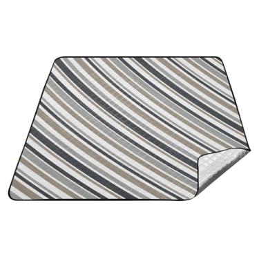 Imagem de Joitme Tapete de piquenique impermeável cinza bege diagonal, cobertores de piquenique Oxford, tapete de acampamento