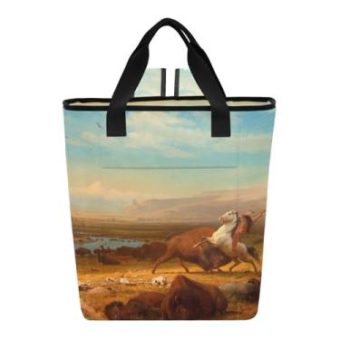 Imagem de Joitme Bolsa térmica lateral macia Albert Bierstadt Last Buffalo Print Mochila térmica com 36 latas à prova de vazamento para almoço