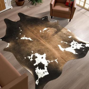Imagem de LYENDOS Tapete de couro bovino falso: tapete com estampa de vaca de 12 x 14 cm, grande decoração ocidental para sala de estar e quarto