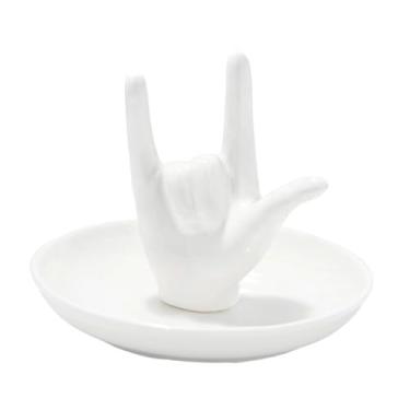 Imagem de APLVFFZH Bandeja Organizadora de Joias em Formato de Mão, Organizador de Joias Multiuso, Presente de Aniversário, Bandeja de Cerâmica para Exibir Colares, Idea, Branco