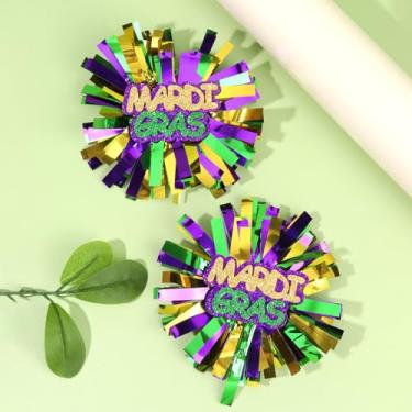 Imagem de 2 peças de laço de cabelo para fantasia de carnaval com glitter para mulheres e meninas, roxo brilhante, verde, amarelo, festival, alegra, arco, jacaré, acessórios para decoração de terça-feira gorda