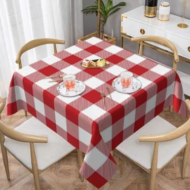 Imagem de BETGINY Toalha de mesa quadrada para dia dos namorados 152 x 152 cm, toalha de mesa xadrez vermelha e rosa, poliéster resistente a manchas, aniversário, dia de aniversário, para cozinha, jantar