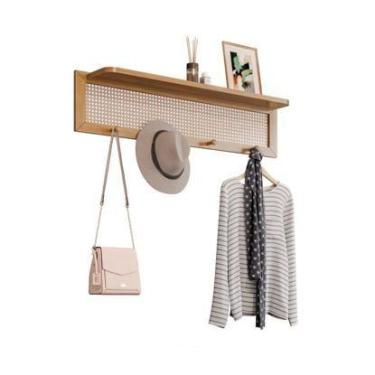 Imagem de Cabideiro Porta Bolsas de Parede Com 4 Pinos Prateleira e Detalhe Ratt