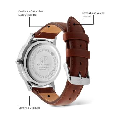 Imagem de Relógio Masculino Couro Marrom Analógico Casual Elegante