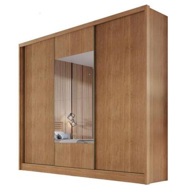 Imagem de Guarda Roupa Casal Medelim 3 Portas de Correr 8 Gavetas MDF com Espelho Cumaru 23 Móveis Novo Horizonte