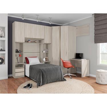 Imagem de Guarda Roupa Canto Luciane 2 Portas de Bater MDP com Escrivaninha Legno Crema Kit