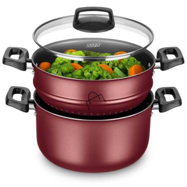 Imagem de Panela Cozinha a vapor Legumes Caçarola Banho Maria Antiaderente 3,2 L