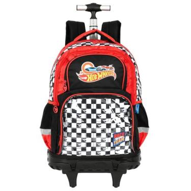 Imagem de Mochila Escolar Costas Rodas 2em1 Hot Wheels Oficial MC49982, Vermelho