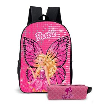 Imagem de Kit Mochila Com Estojo Escolar Feminina Menina Mundo Rosa Estilo Bonec