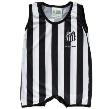 Imagem de Macacão Infantil Regata Torcida Baby Santos, P, Branco, Preto