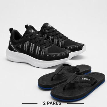 Imagem de Kit Tênis Masculino Chinelo Masculino Confortável Esportivo Promoção -