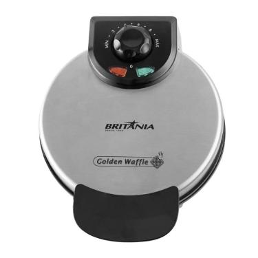 Imagem de Máquina de Waffle Golden 850W Placas Antiaderentes Controle de Temperatura Dourado Britânia