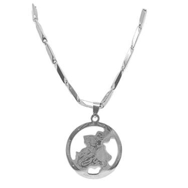 Imagem de Medalha de Sao Jorge Prata + Corrente Masculina Aço Inox Cor Prata Não Fica Preta
