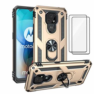 Imagem de Capa para Motorola Moto E7 Capinha com protetor de tela de vidro temperado [2 Pack], Case para telefone de proteção militar com suporte para Motorola Moto E7 (Ouro)