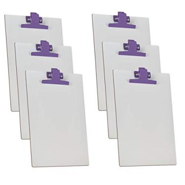 Imagem de Prancheta MDF Branco A4 (23 x 33 cm) com Prendedor Metálico Color (6 Unidades), Acrimet (Prendedor Roxo), 119.5 Roxo