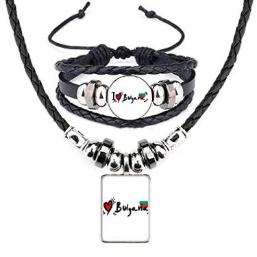 Imagem de I Love Bulgana Palavra Bandeira Amor Coração Ilustração Colar Pulseira Conjunto de Joias