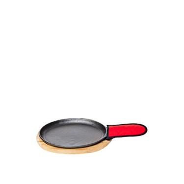 Imagem de Old Mountain Conjunto de pratos de fajita de tamanho médio de ferro fundido pré-temperado, 31 cm C x 16 cm L, base de madeira e luva de algodão