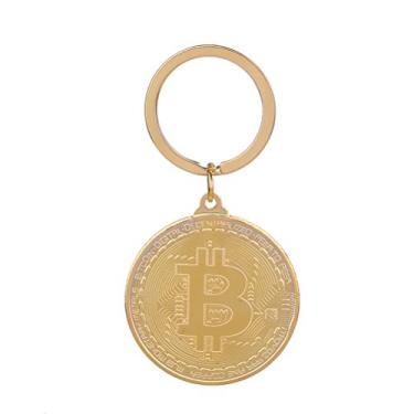 Imagem de Chaveiro de metal VORCOOL com pingente de bitcoin brilhante chaveiro físico bitcoin arte souvenir (dourado)