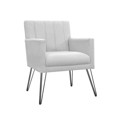 Imagem de Poltrona Decorativa Sala de Estar com Pés de Ferro Cecília Suede Branco - LM DECOR