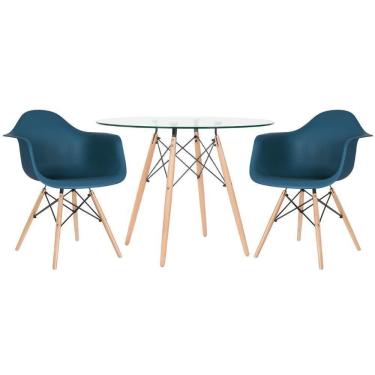 Imagem de Mesa Eames 100cm + 2 Cadeiras Eiffel Daw Azul petróleo