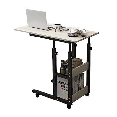 Imagem de Mesa ajustável para computador, mesa lateral ajustável, suporte de aço carbono, mesa móvel de pé com rodas bloqueáveis, mesa para laptop, mesa sobre cama, cabeceira estável