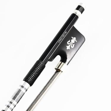 Imagem de Vingobow Laço de violoncelo 4/4 de tamanho completo avançado arco de fibra de carbono com cabelo preto e cabelo branco misturado