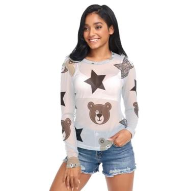 Imagem de Camisa feminina transparente Star Bear Gray de malha com gola redonda, Urso estrela, cinza, G
