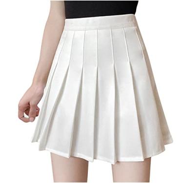 Imagem de Saia feminina slim túnica para mulheres midi plissado xadrez corte alto saia evasê 2024 na moda, 5-A9 Branco, M