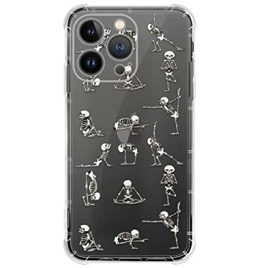 Imagem de CARLOCA Capa protetora compatível com iPhone 14 Plus para meninas, transparente com estampa de esqueleto de ioga engraçada e fofa design de esqueleto de plástico à prova de choque TPU para Apple iPhone 14 Plus